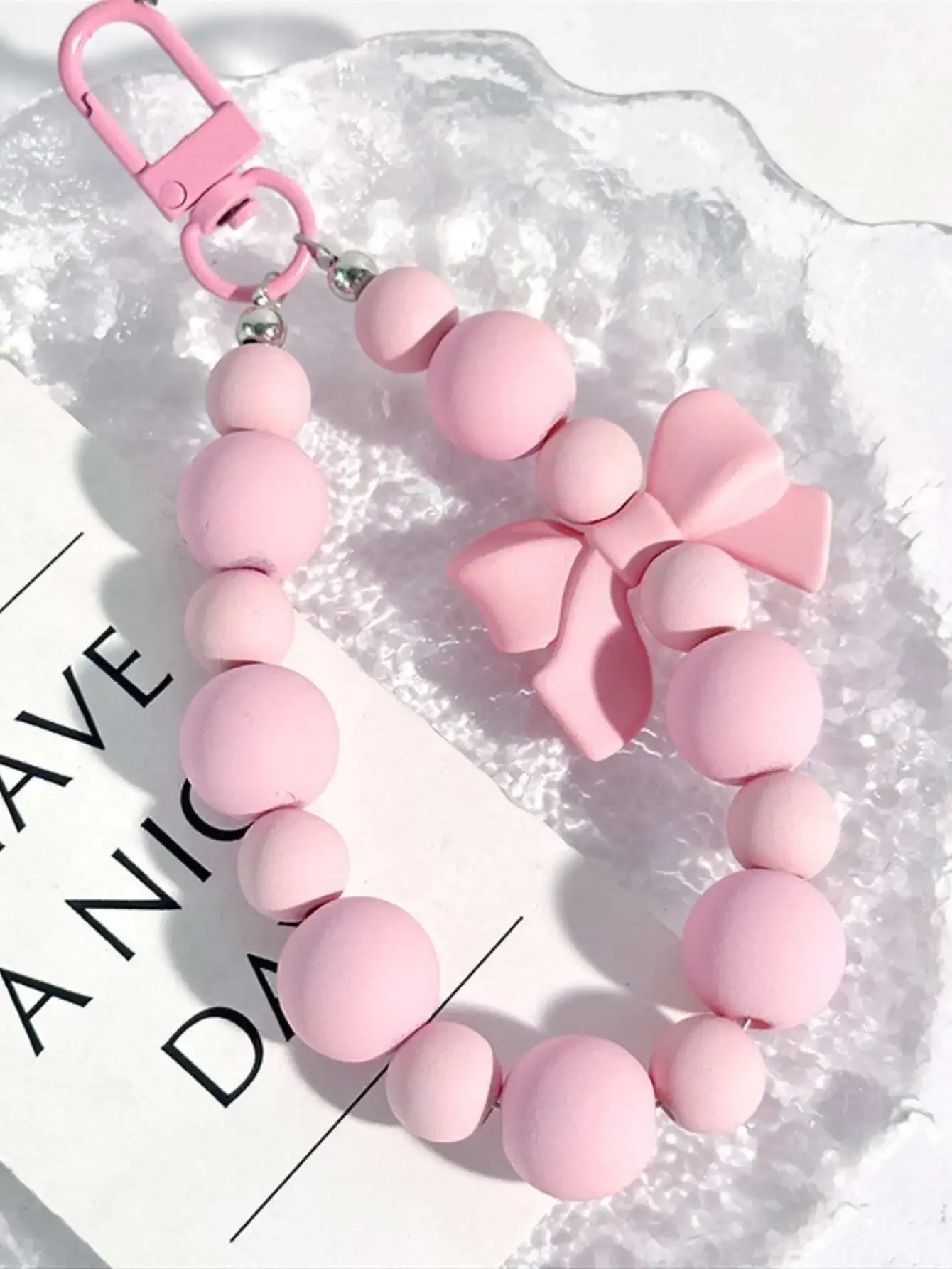Phone Accessories For Teens - 1pc Pink Pearl Bow Keychain Mobile
